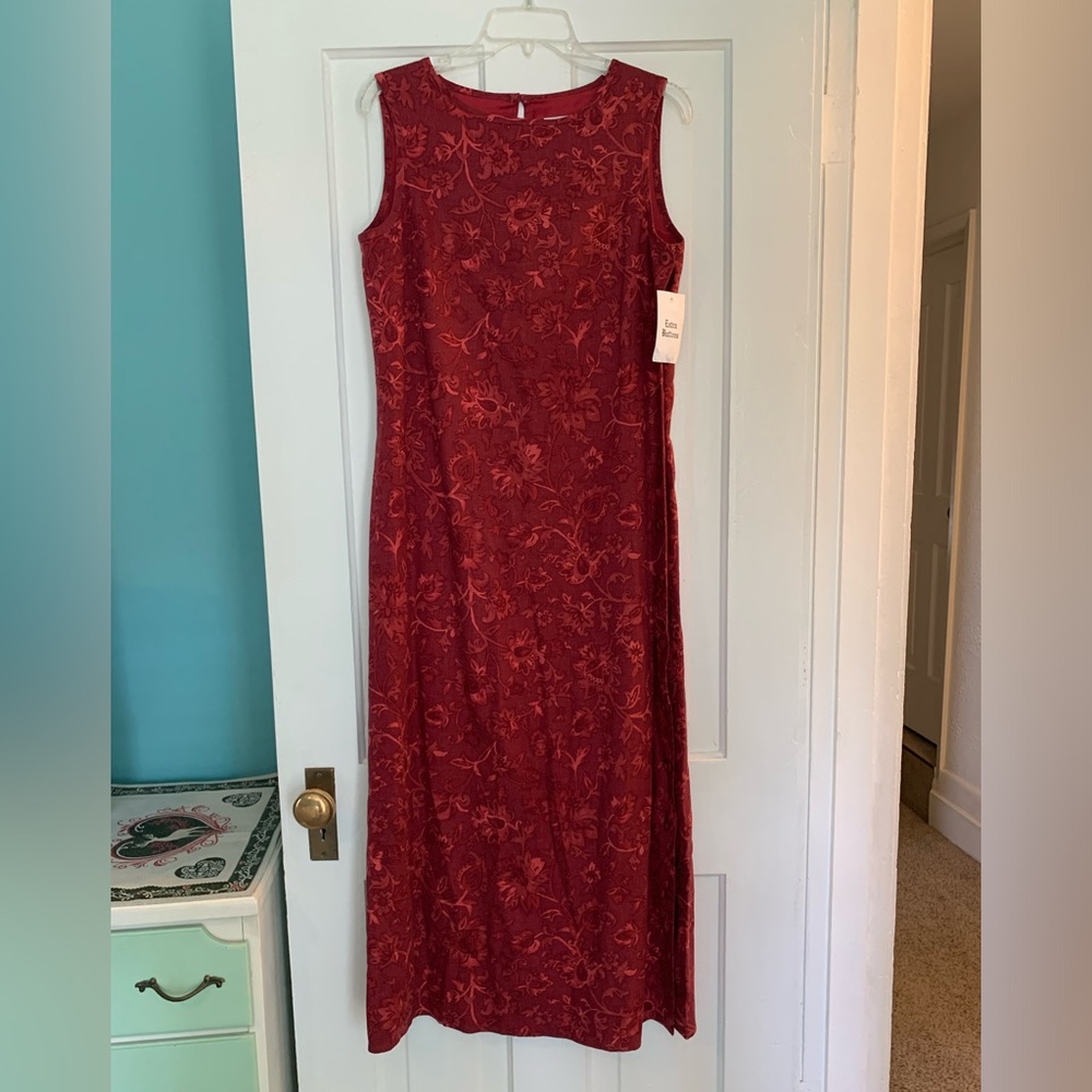 NWT Coldwater Creek Elegant Red Floral Linen Blend Dress - Picture 1 of 6